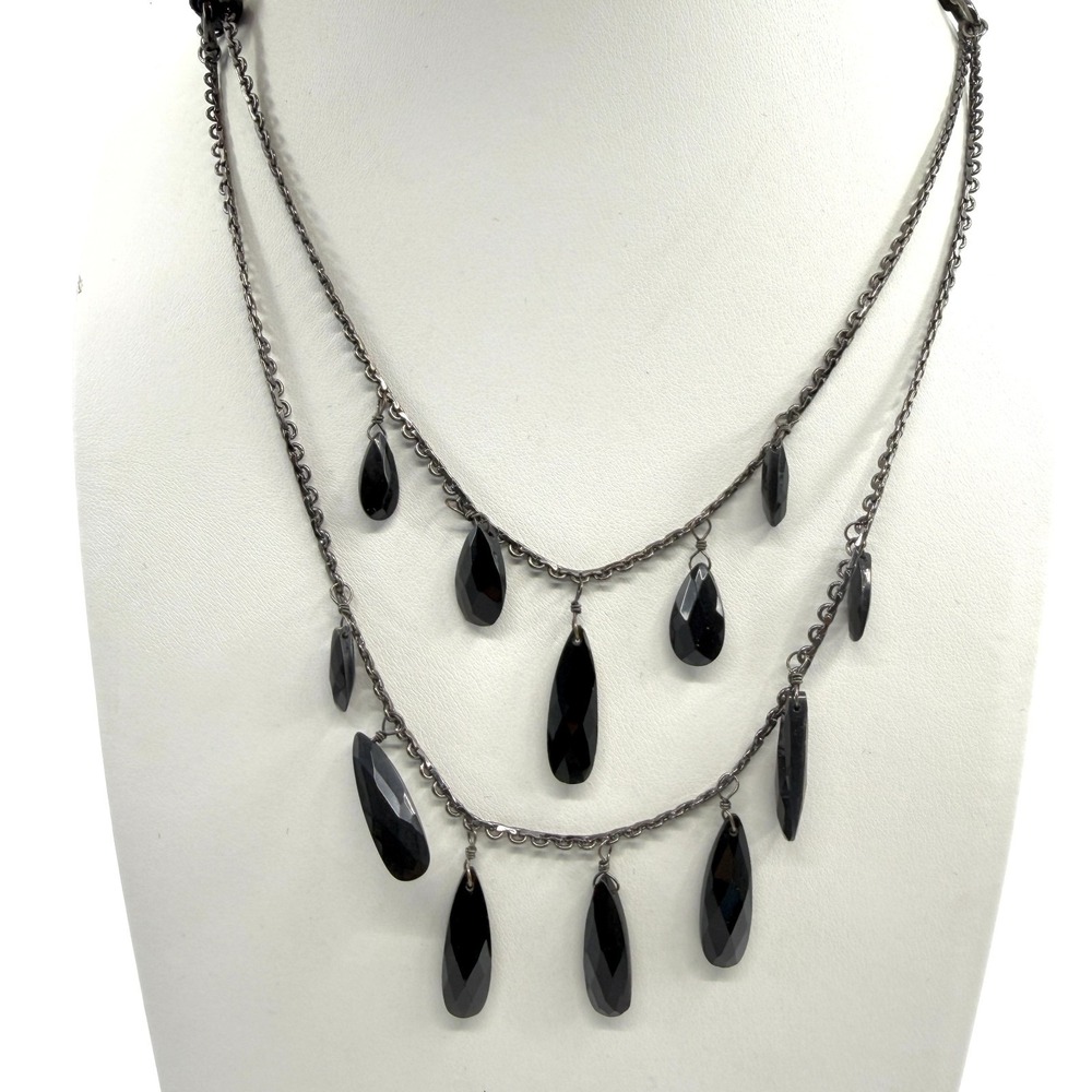 Black Teardrop Multi-Strand Statement Necklace Layering Gothic Boho Festival 90s